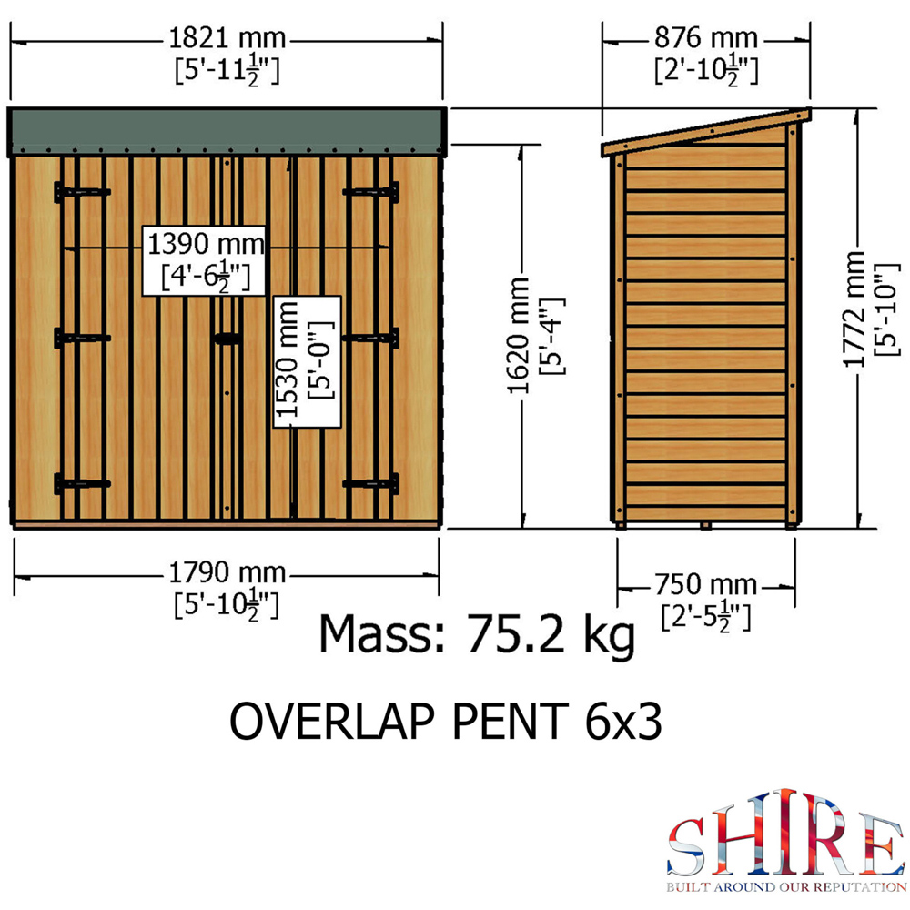 Shire 6 x 3ft Pressure Treated Overlap Pent Garden Shed Image 8