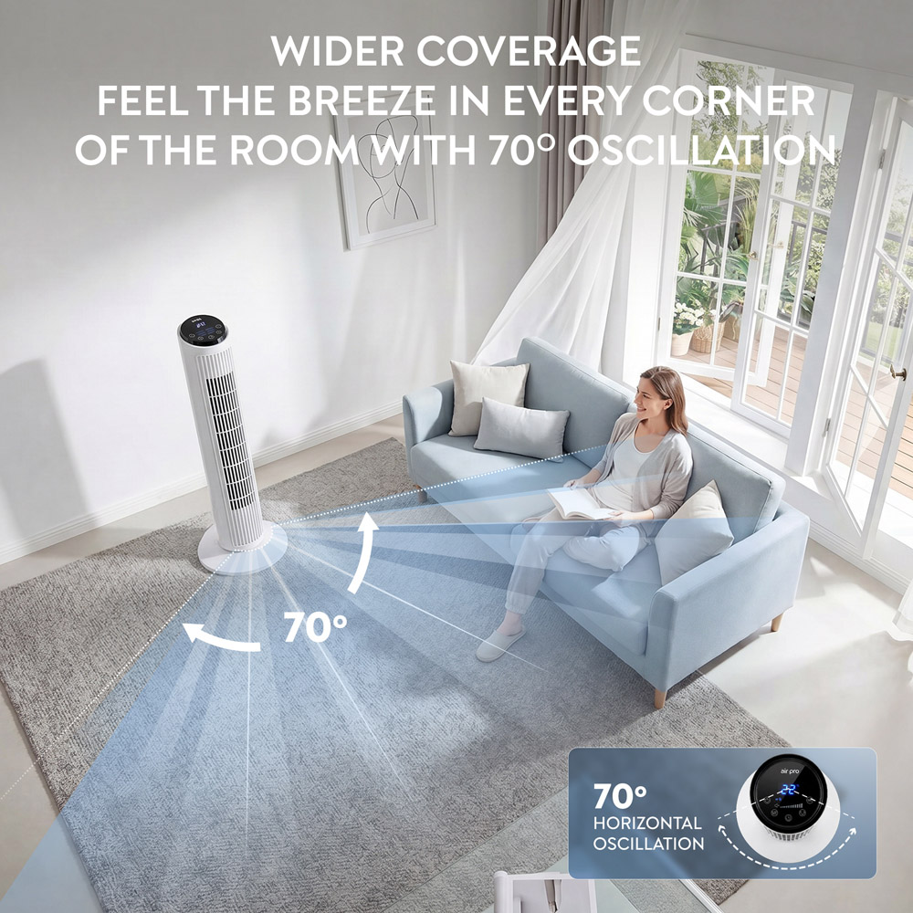 Air Pro White SmartVoice Control Oscillating Bladeless Tower Fan with Remote 30 inch Image 7