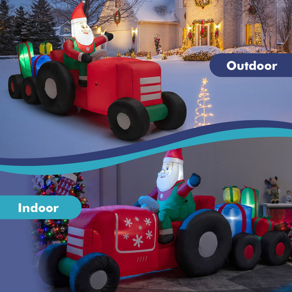 Costway Santa Claus Driving a Tractor with Gifts LED Inflatable Decoration 4.9 x 8.8 x 3.1ft Image 8