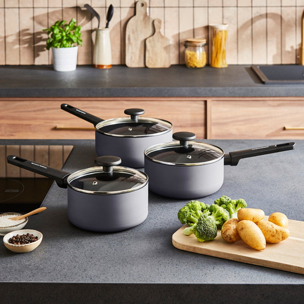 Morphy Richards Grey Recycled Aluminium 3 Piece Saucepan Set Image 2