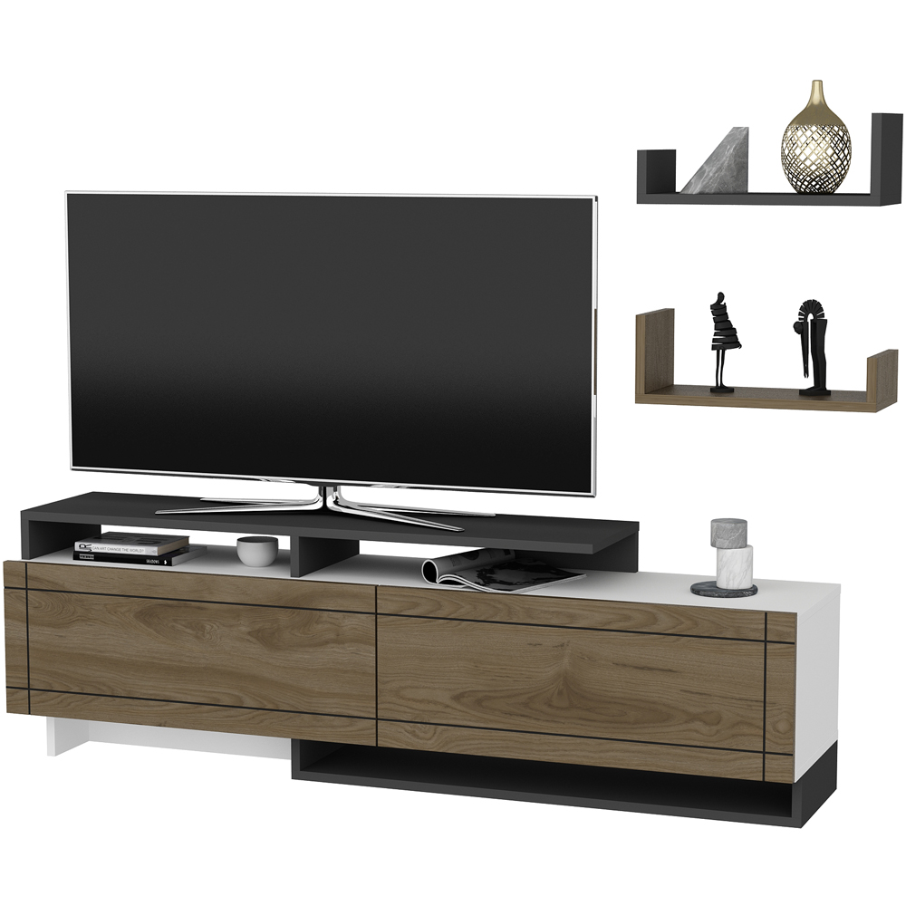 Decorotika Tamy 2 Door 2 Shelf White, Walnut and Anthracite TV Unit Image 2