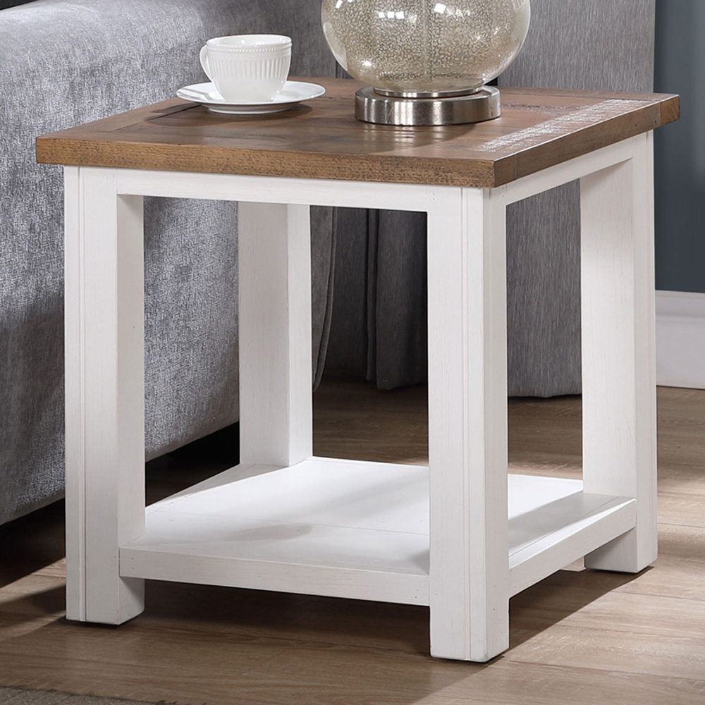 Baumhaus Splash of White Single Shelf Brown and White Lamp Table Image 1