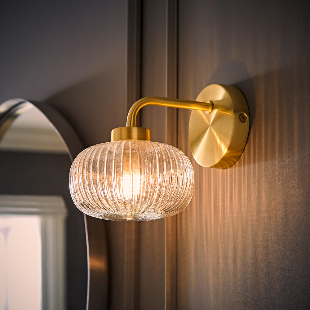 ValueLights Amaia Gold Clear Ribbed Glass LED Wall Light Image 6