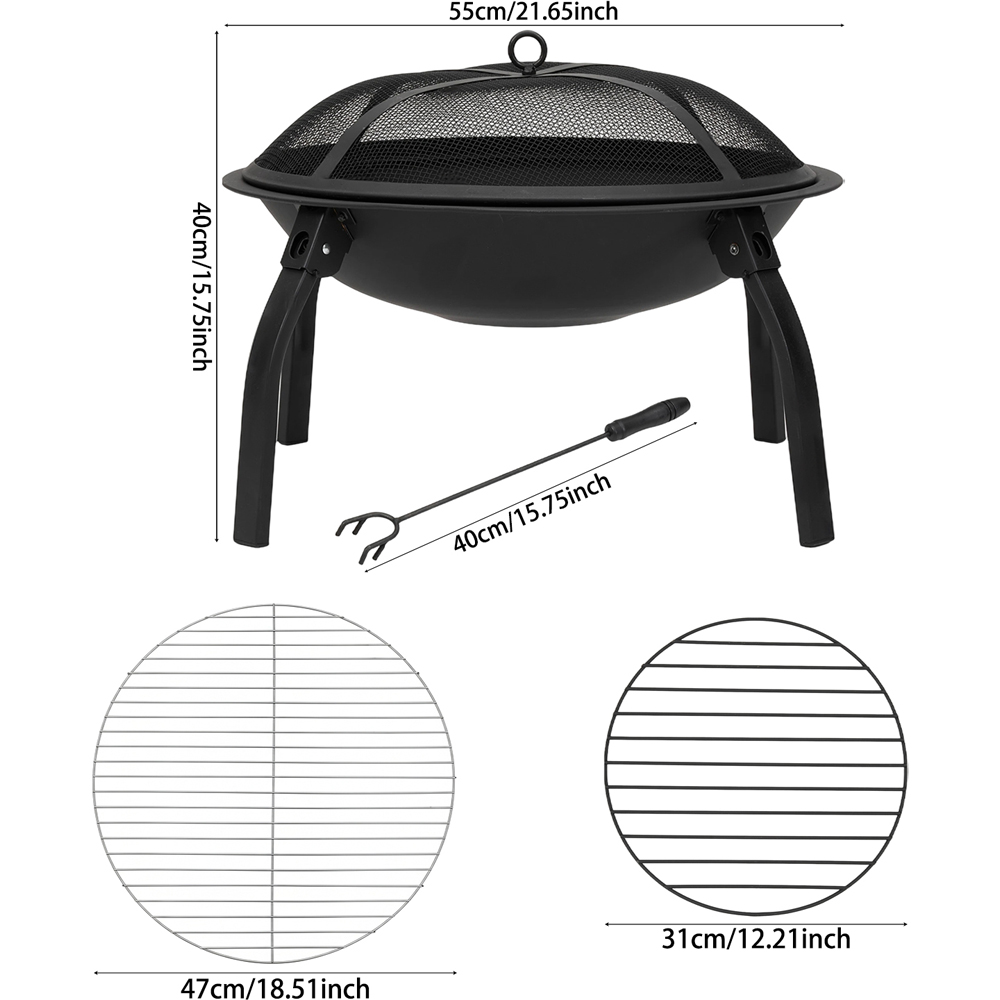 21inch Outdoor Wood Burning Fire Pit with Mesh Screen and Grill Grate Image 7