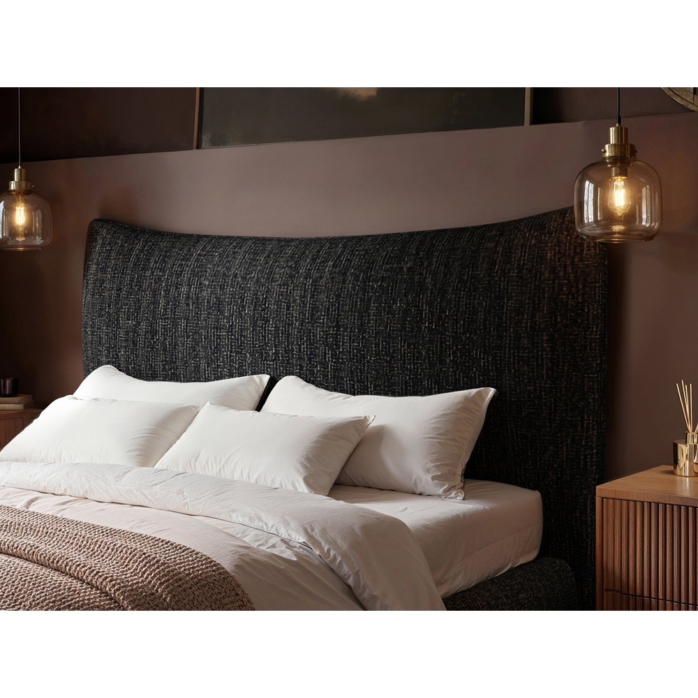 SOLACE+CO Miller Double Black Chenille Bed Frame with Curved Headboard Image 4