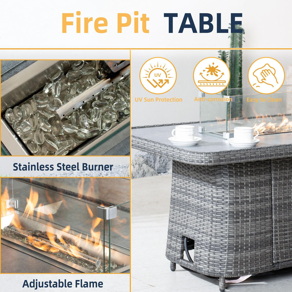 Direct Wicker Grey Rattan Height Adjustable Rising Gas Fire Pit Table Image 5