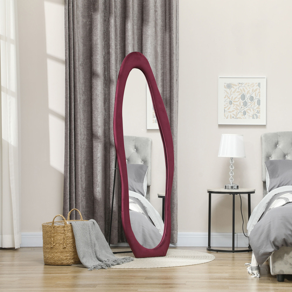 Portland Wine Red Velvet Frame Irregular Full Length Mirror 160 x 50cm Image 3