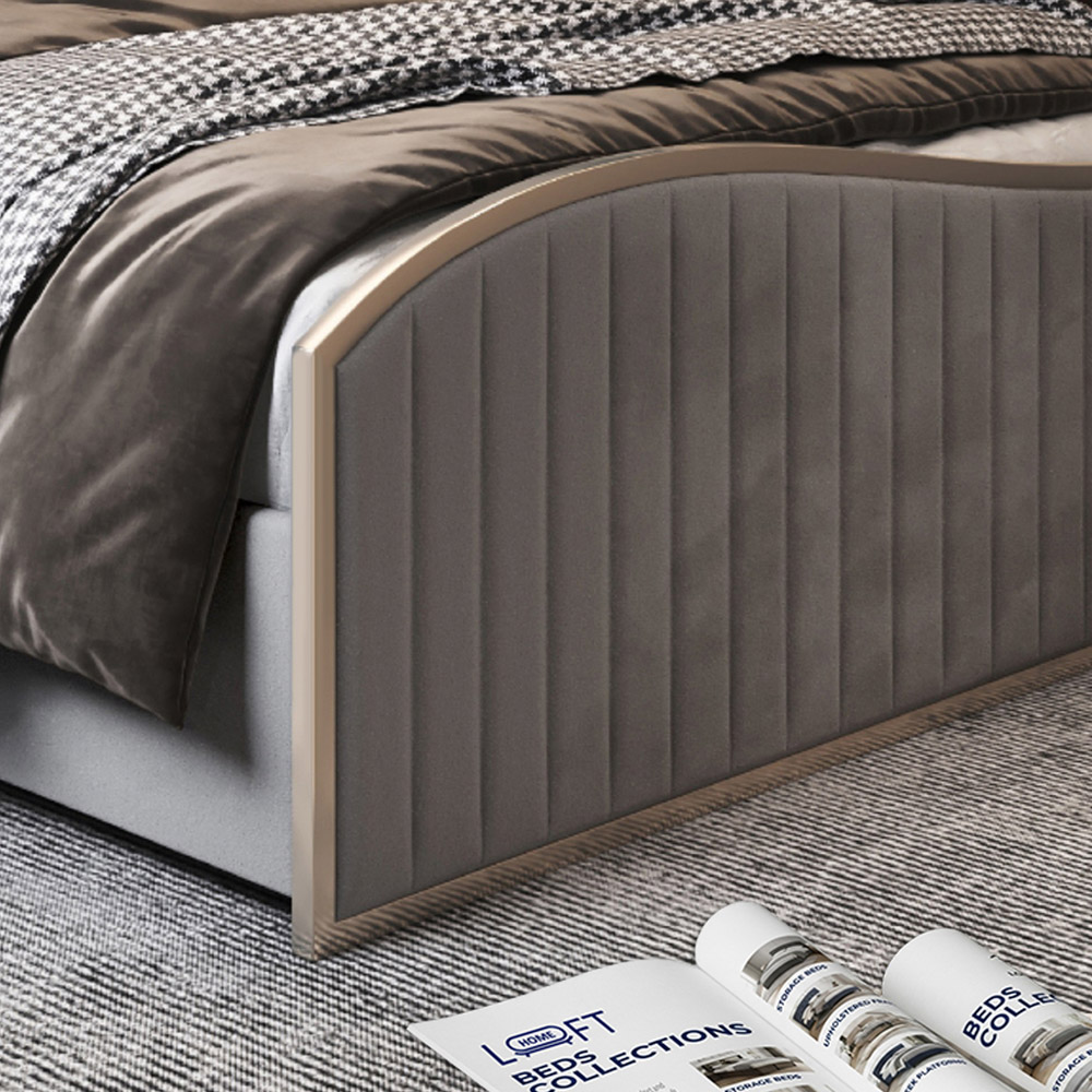 Brixton Grey Small Double Velvet Upholstered Metal Bed Frame with Wave Headboard Image 4