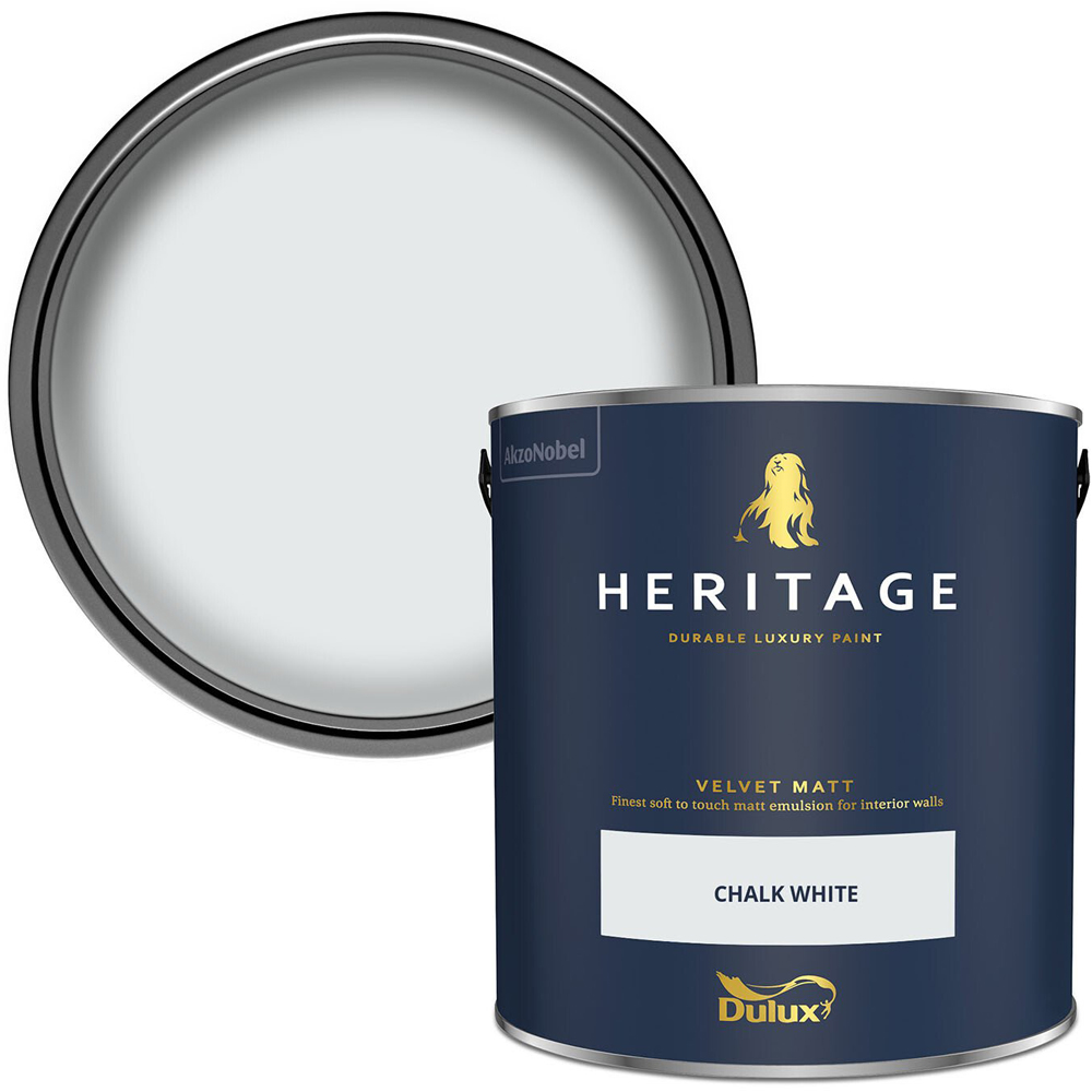 Dulux Heritage Walls and Ceilings Chalk White Velvet Matt Emulsion Paint 2.5L Image 1