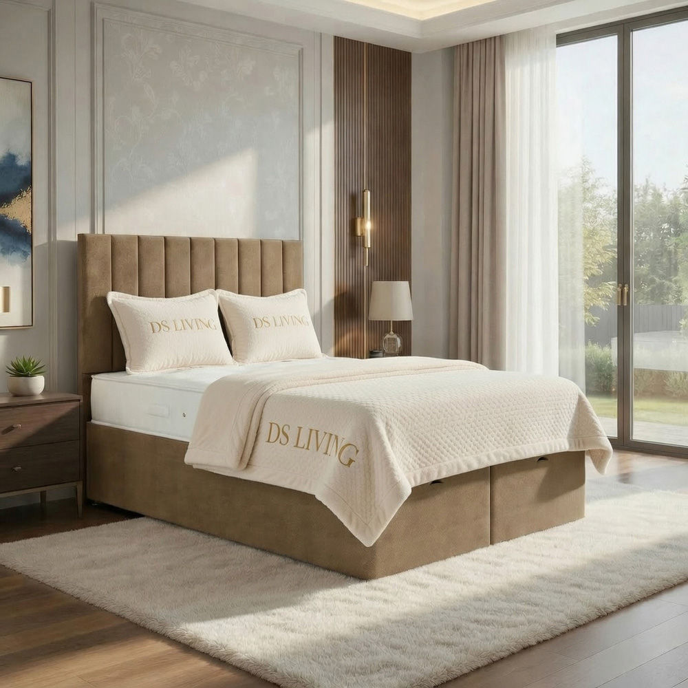 DS Living Aria Single Beige Plush Ottoman Bed Image 5