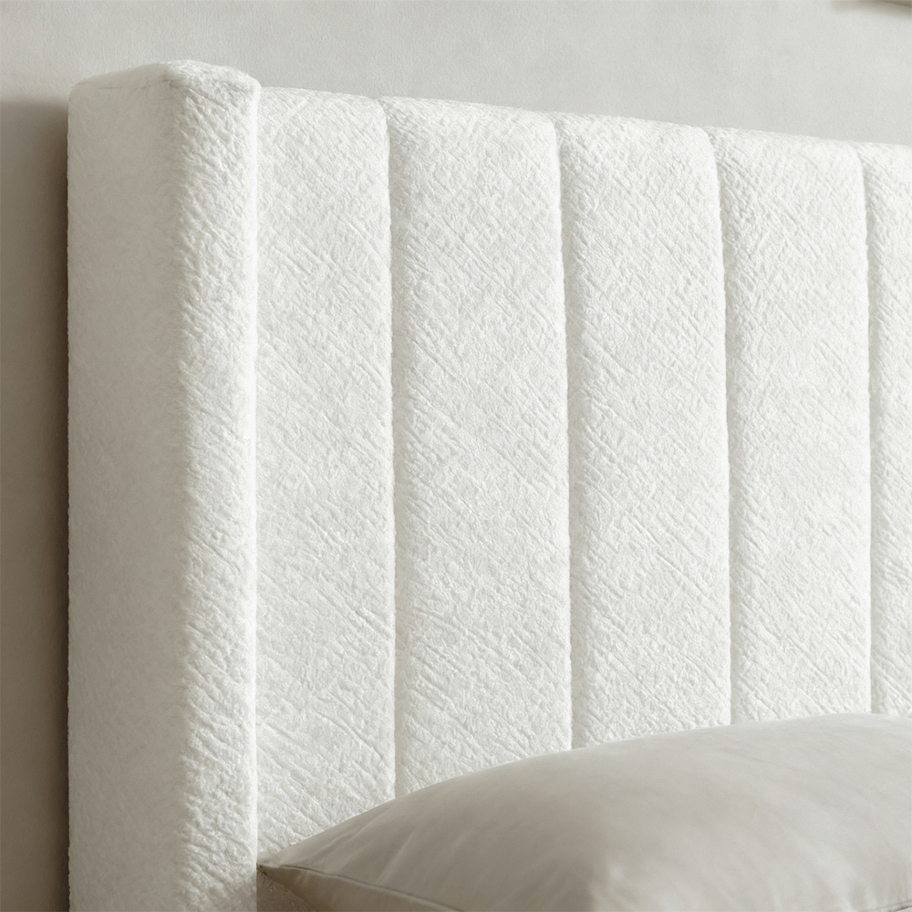 Home Source Alix Double White Boucle Lift-Up Ottoman Bed with Fluted Headboard Image 6