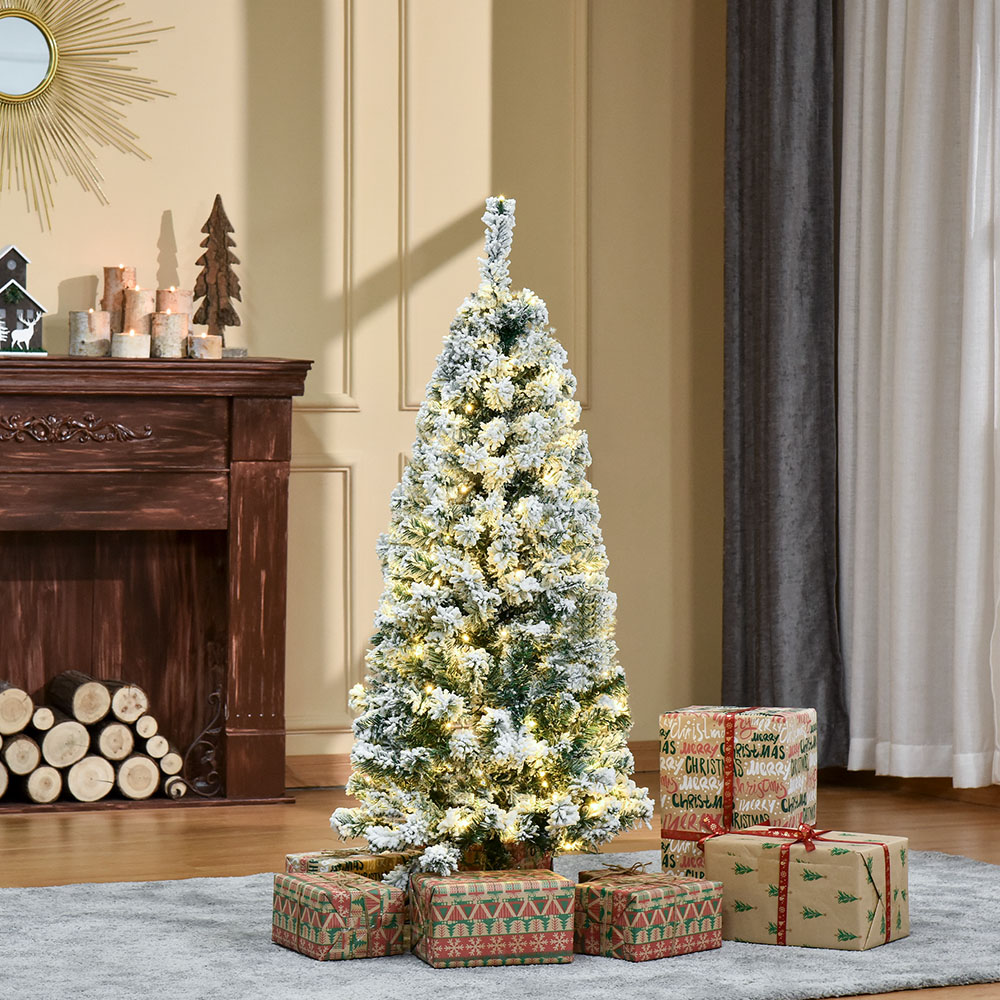 Everglow Warm LED Pre-Lit Snow Flocked Green Artificial Christmas Tree 4ft Image 2