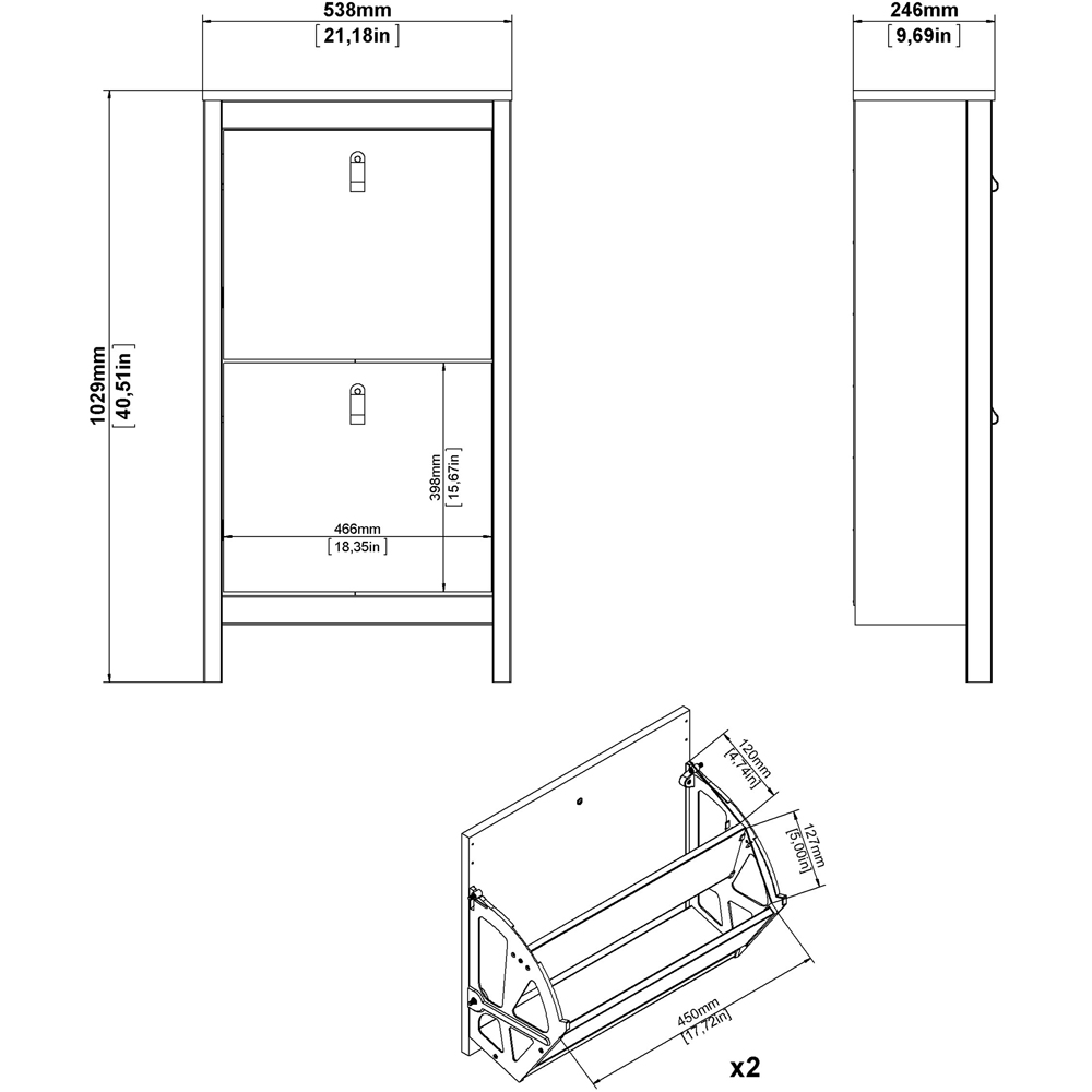 Florence Barcelona 2 Flip Down Doors White Shoe Cabinet Image 8