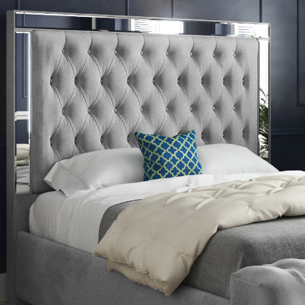 Marino Grey Single Velvet Upholstered Bed Frame with Mirrored Headboard Image 3