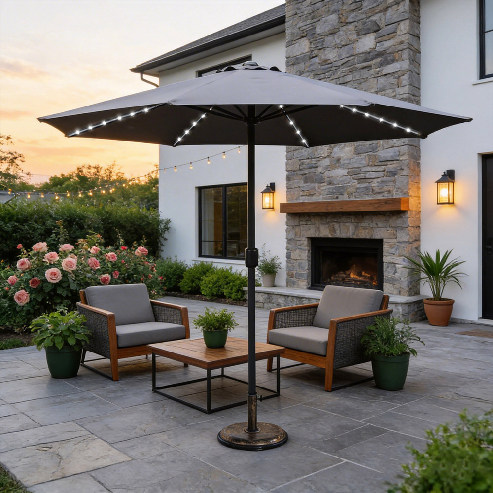 Direct Wicker Grey LED Crank Handle Parasol 2.94m Image 3