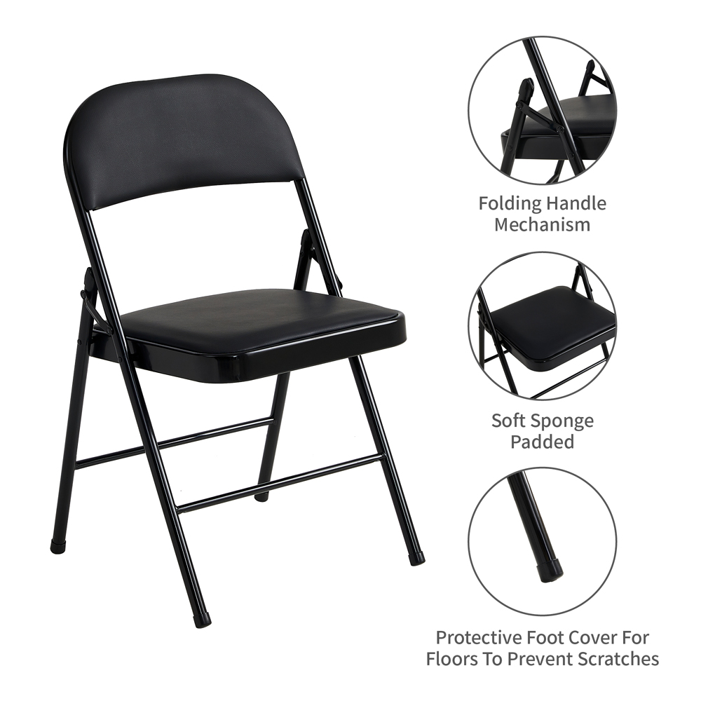 Black Padded Folding Metal Dining Chairs Image 6