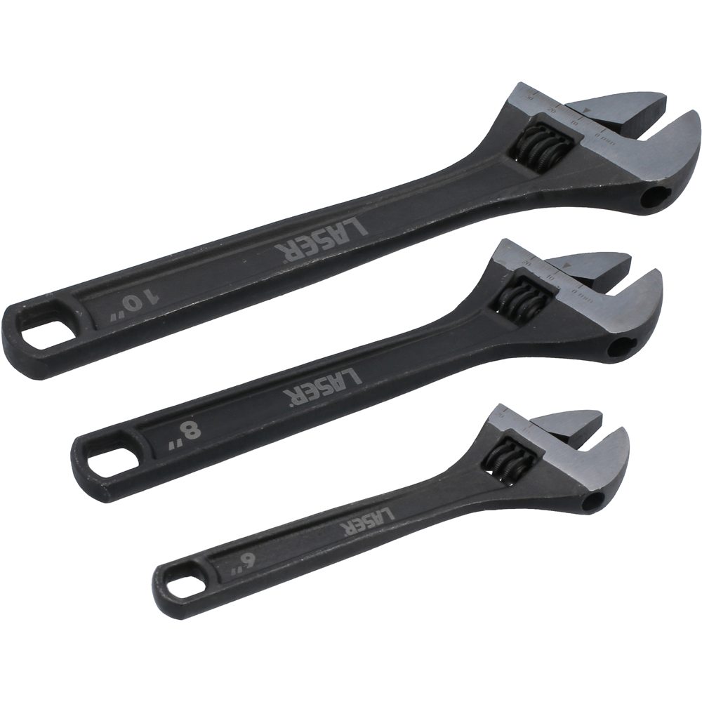 Laser 3 Piece Chrome Vanadium Adjustable Wrench Set Image 3