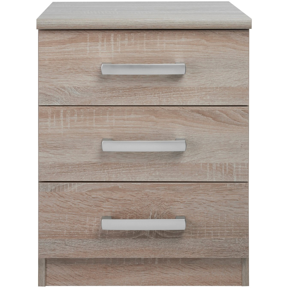 Riviera 3 Drawer Light Oak Bedside Table Image 2