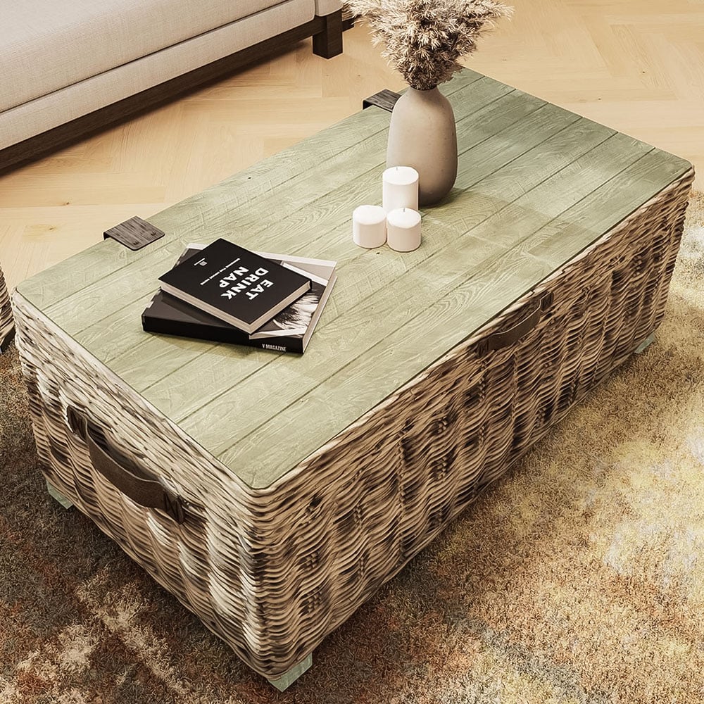 FWStyle Maya Light lime Wash Handmade Lift Up Storage Coffee Table Image 6