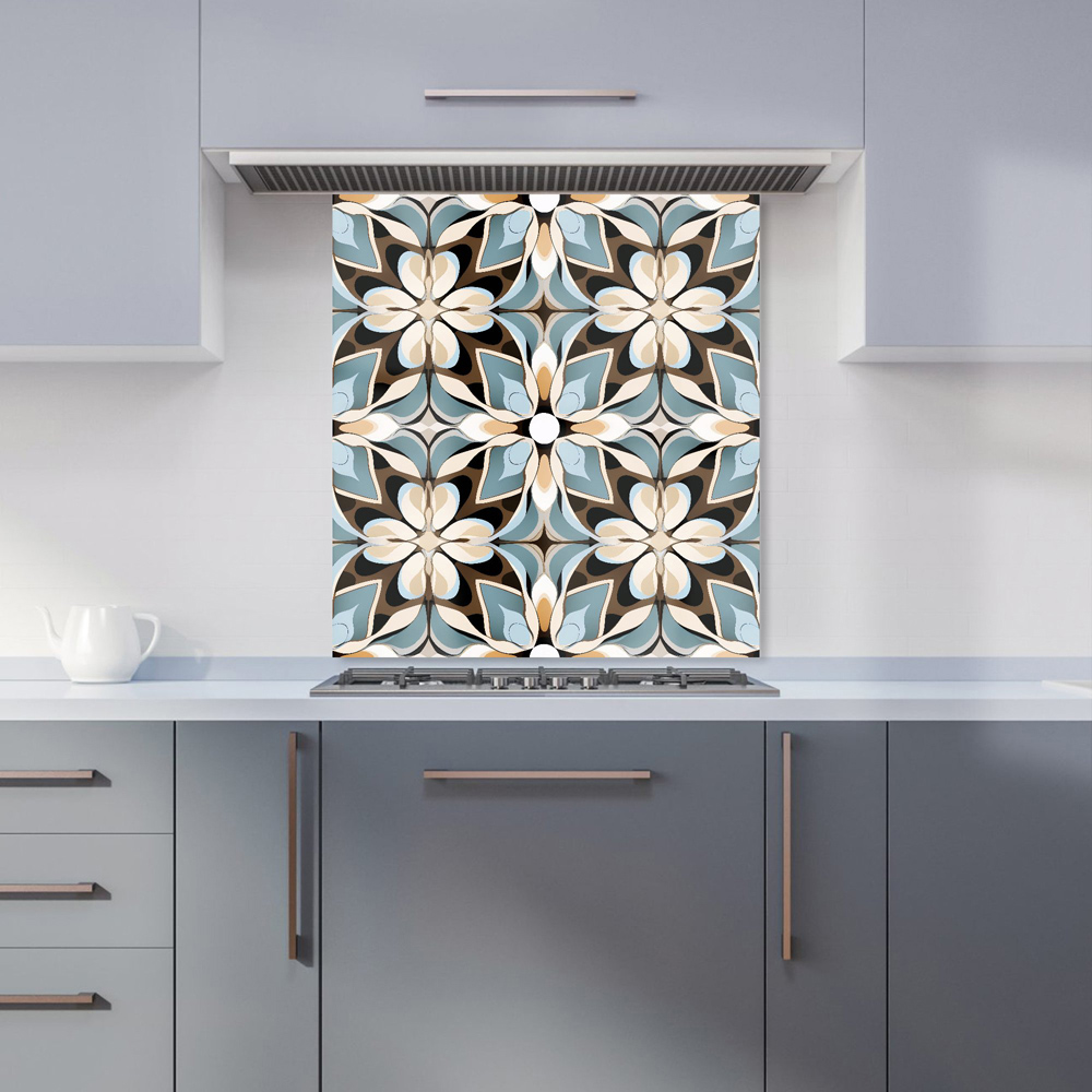 Warren Reed Designer Beige and Brown Abstract Pattern Glass Kitchen Splashback 65 x 60cm Image 1