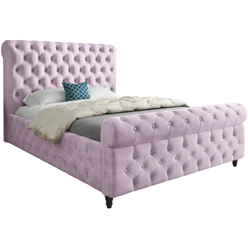 Savana Small Double Pink Soft Velvet Upholstered Sleigh Bed Frame with Scrolled Headboard Image 2