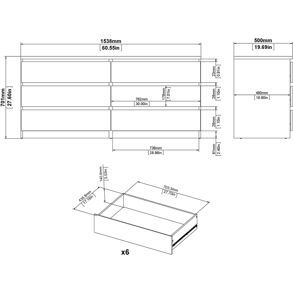 Furniture To Go Naia 6 Drawer White Chest of Drawers Image 8