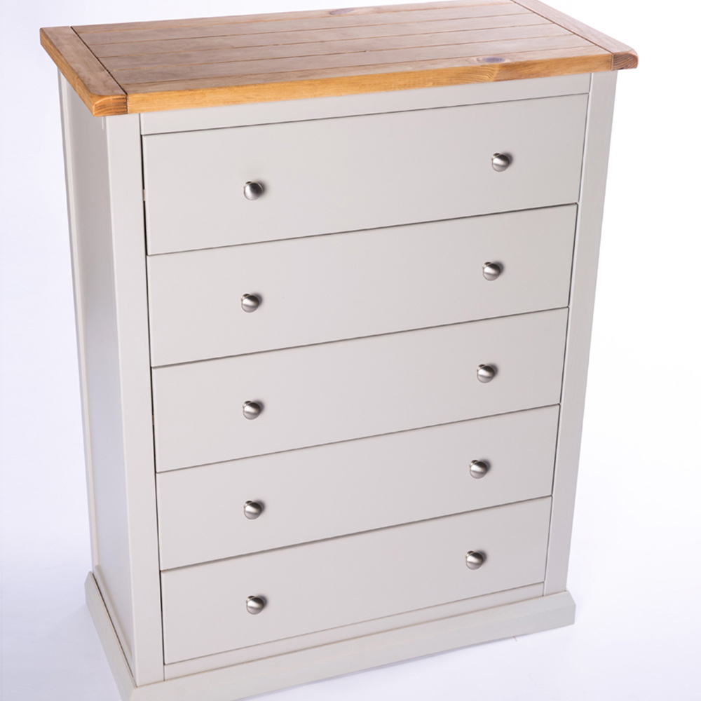 Cabinet Bits Loreo 5 Drawer Grey Chrome Knob Chest of Drawers Image 4