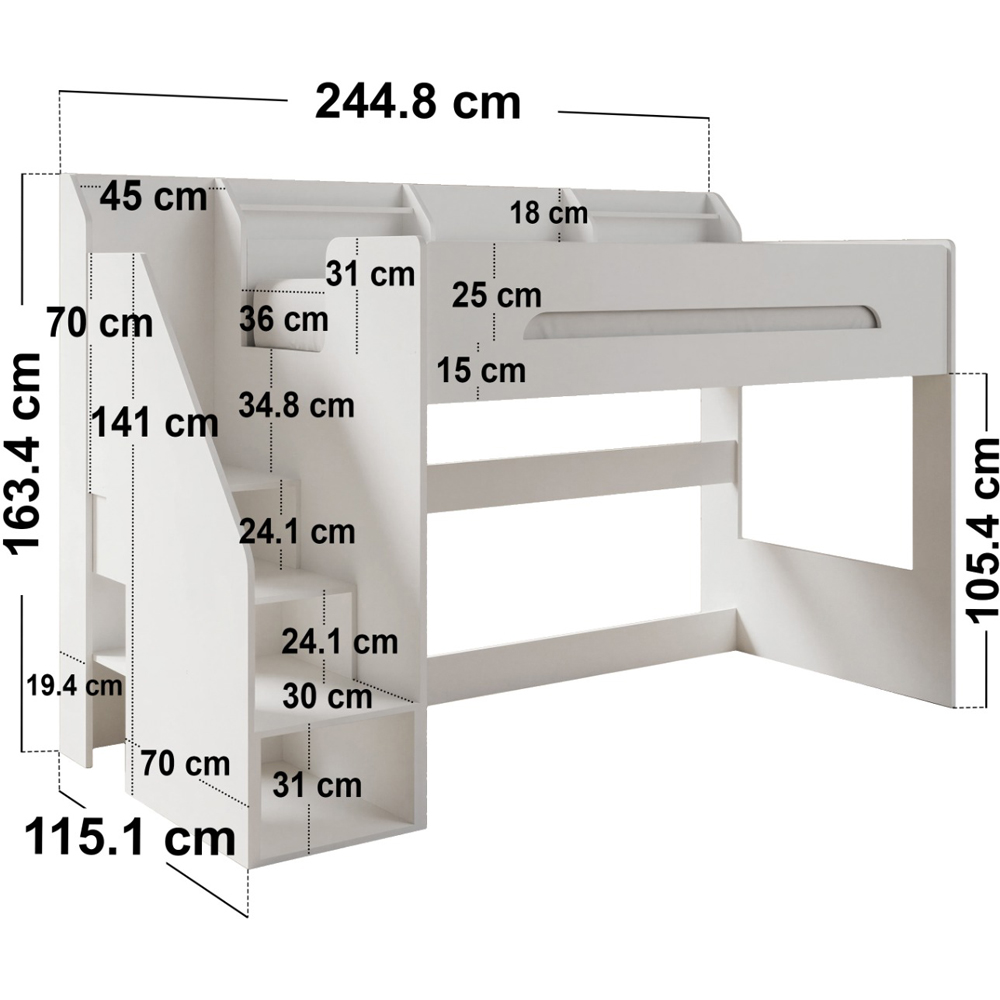 Flair Stepaside Single White High Sleeper Workstation Image 9