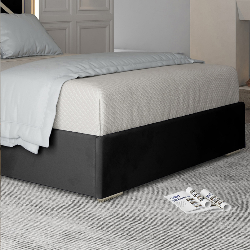 Mayfair Black King Size Velvet Upholstered Metal Bed Frame with Panelled Headboard Image 4