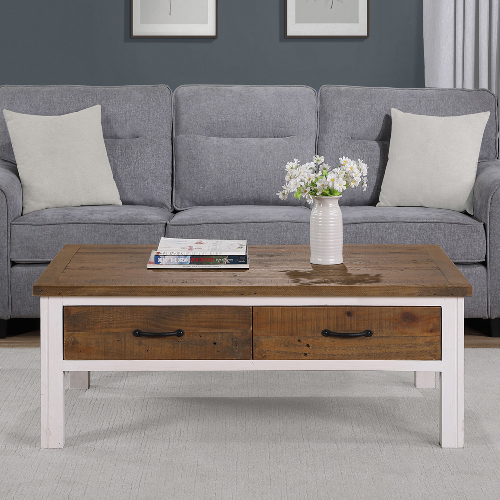 Baumhaus 4 Drawer Splash of White Wooden Coffee Table Image 6