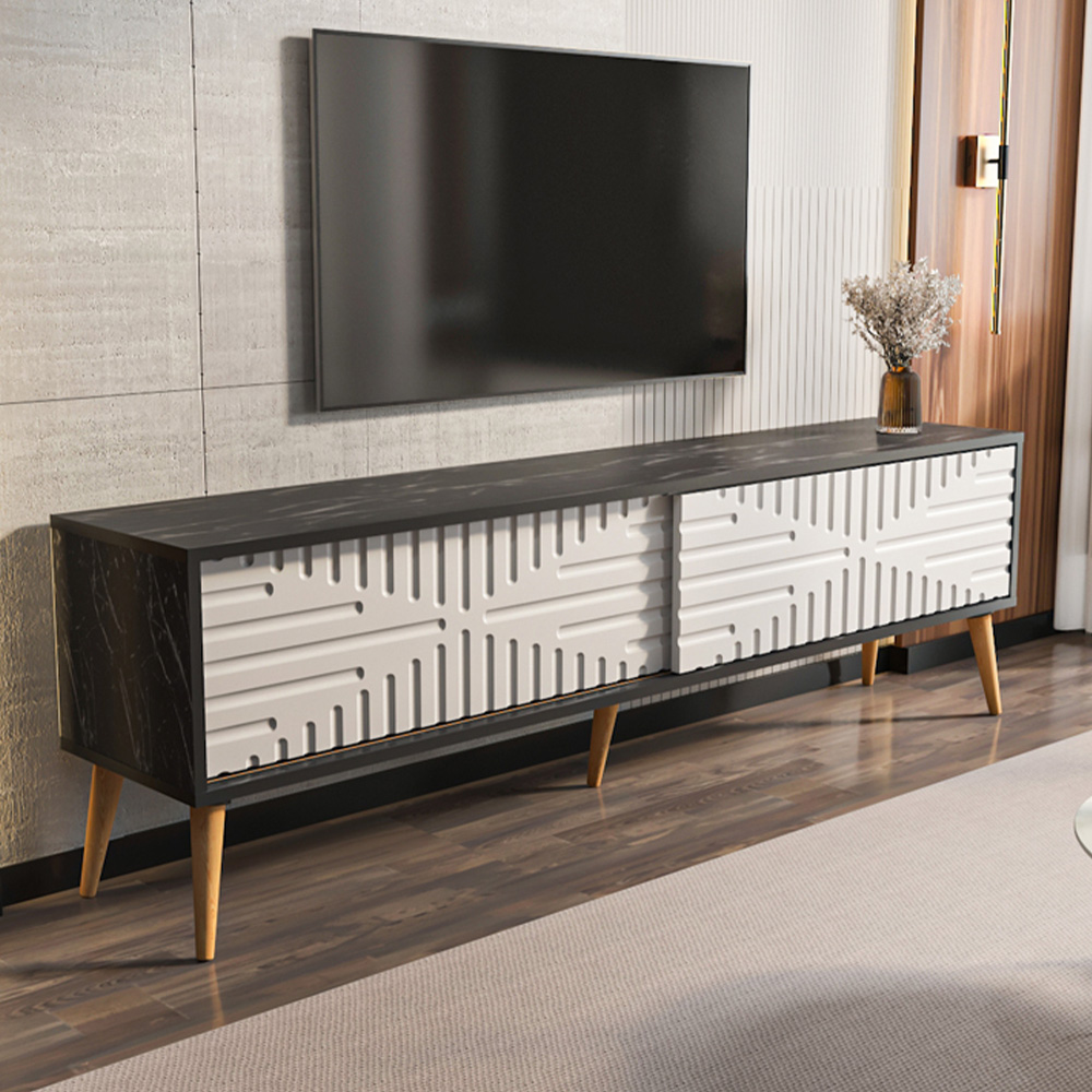 Decorotika Riso 2 Sliding Door Bendier and White TV Unit Image 1