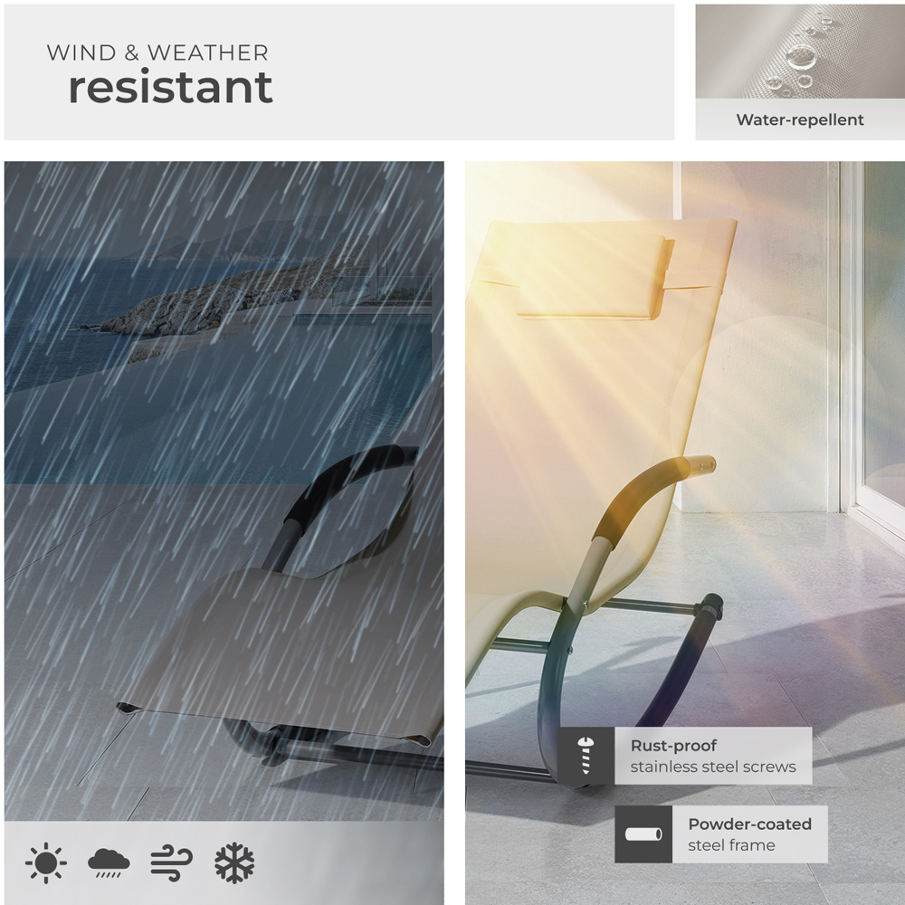 tectake Taya Set of 2 Beige Rocking Sun Lounger Image 7