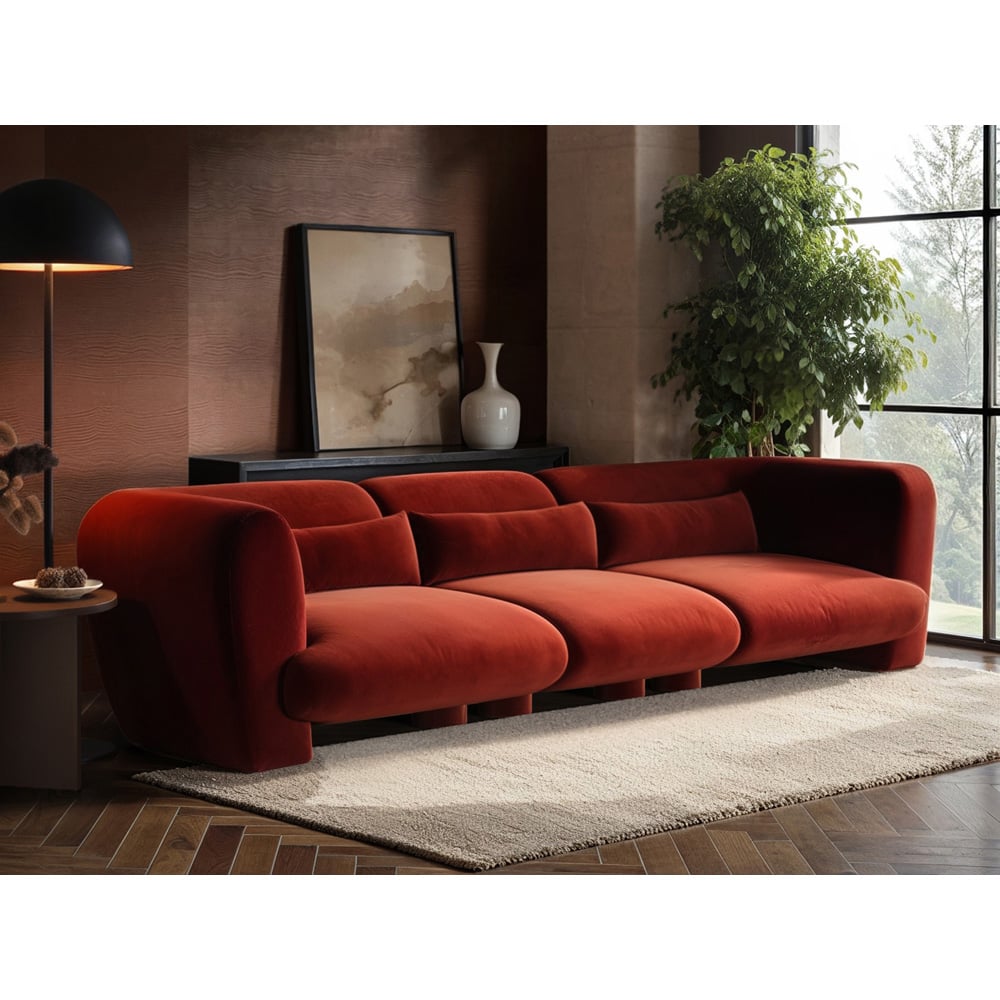 Solace+Co Maddox 4 Seater Orange Velvet Sofa Image 5