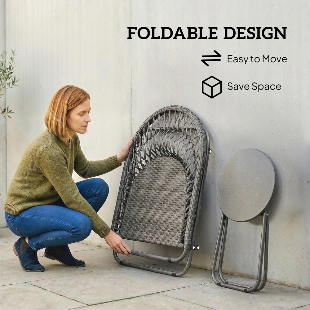 Outsunny 2 Seater Grey Rattan Foldable Garden Bistro Set Image 5
