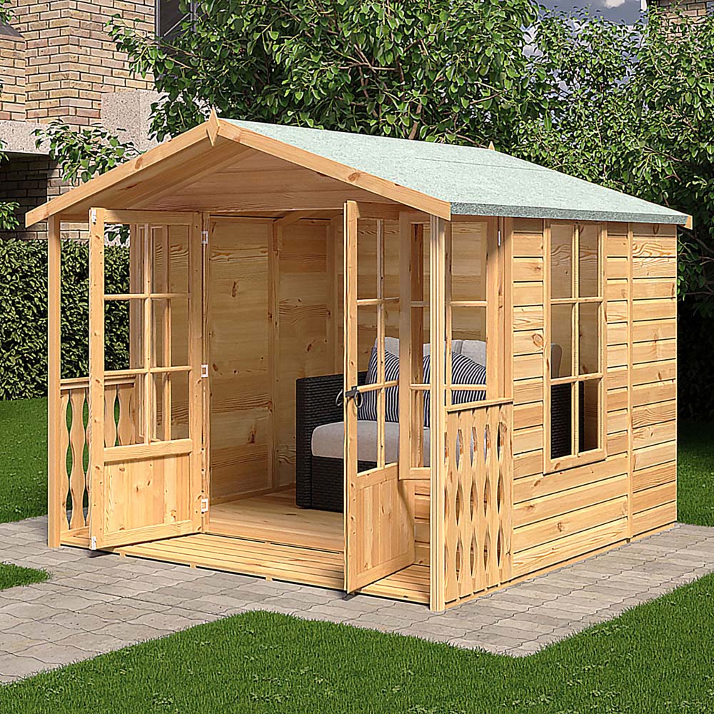 Shire Delmora 8 x 6ft Apex Garden Summerhouse with Verandah Image 2