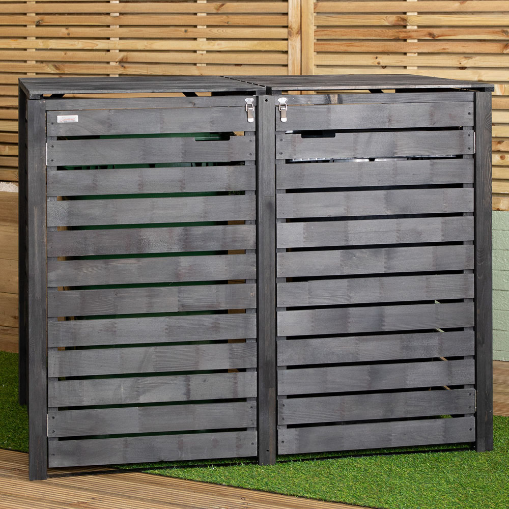 Samuel Alexander 4.6 x 3.8ft Dark Grey Double Wheelie Bin Wooden Garden Bin Shed Image 2