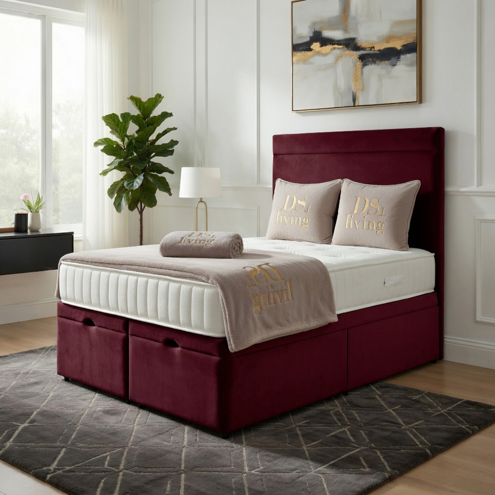 DS Living Majesty King Size Maroon Plush Velvet Ottoman Bed Image 4