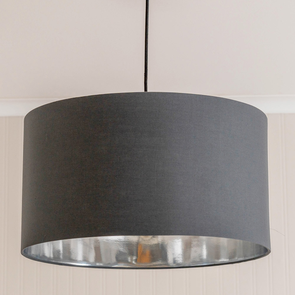 ValueLights Reni Charcoal and Metallic Chrome Large Ceiling Drum Lamp Shade 45cm Image 2