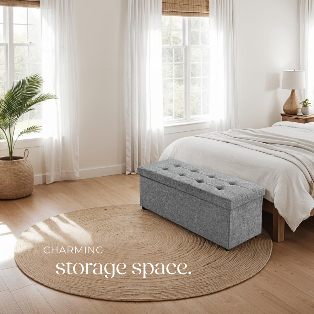 tectake Light Grey Foldable Padded Stool with Storage Image 3