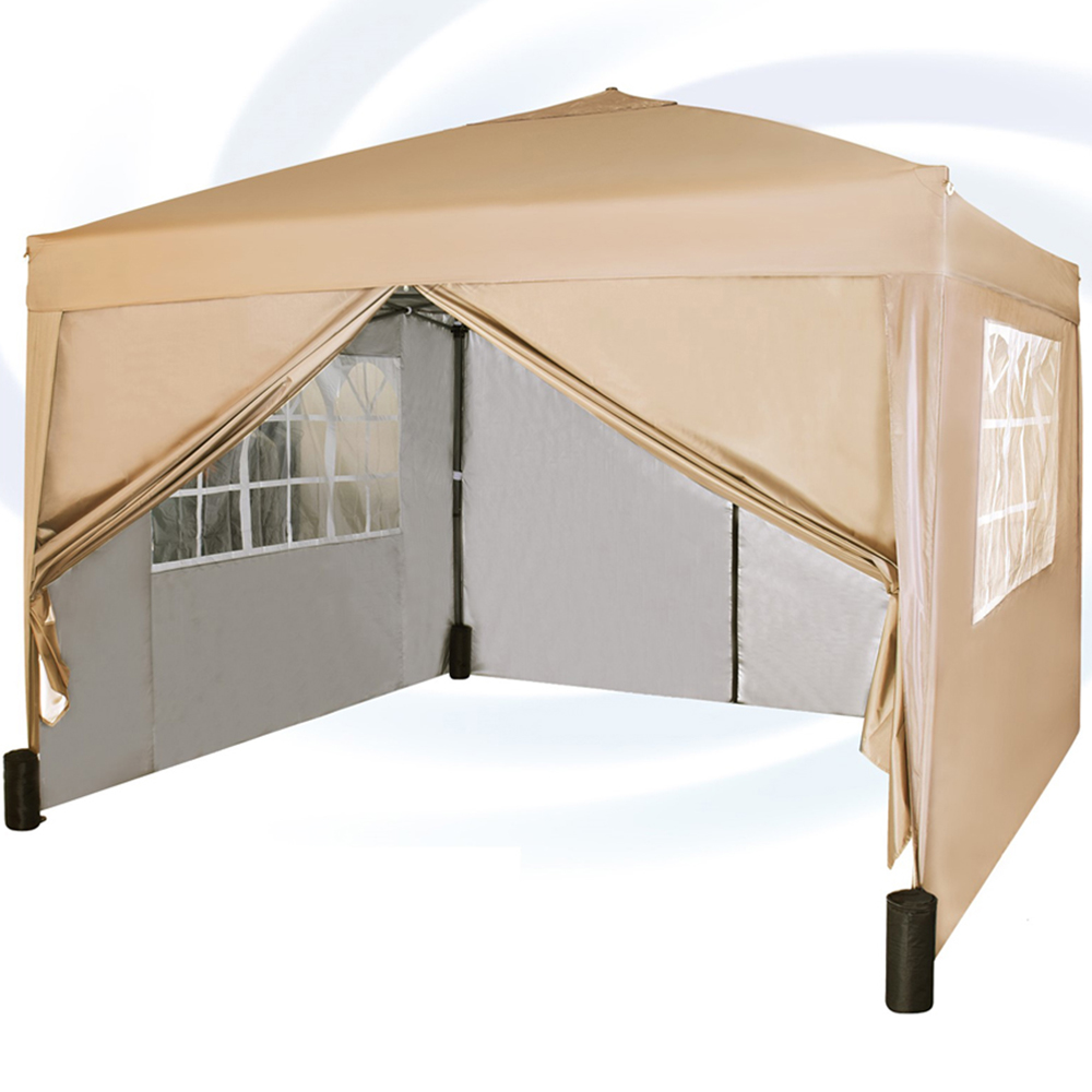 Beige Pop Up Patio Canopy Tent with Removable Sidewalls 3 x 3m Image 2