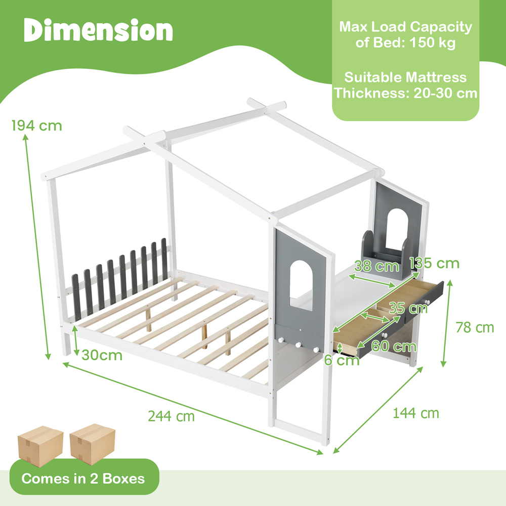 Costway Double Montessori Wooden House Bed Frame Image 4