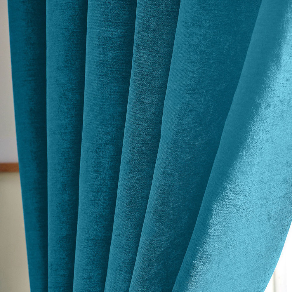 Alan Symonds Teal Chenille Blackout Pencil Pleat Curtains 117cm x 229cm Image 3