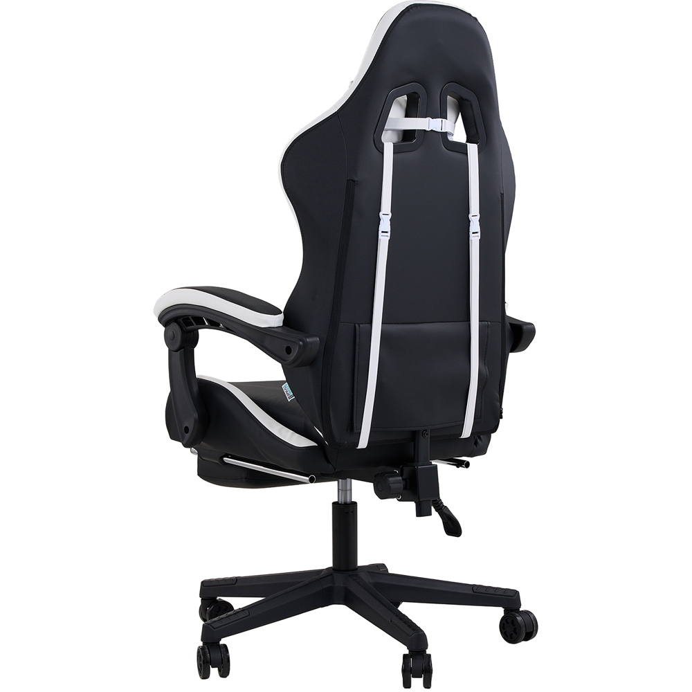 Living and Home White and Black Fabric Gaming Chair with Footrest Image 6