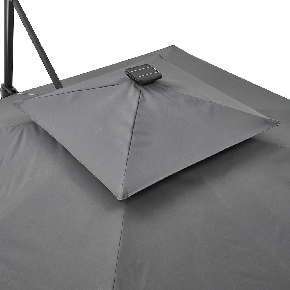 Living and Home Dark Grey LED Square Rotatable Tilt Cantilever Parasol with Cross Base 3m Image 5