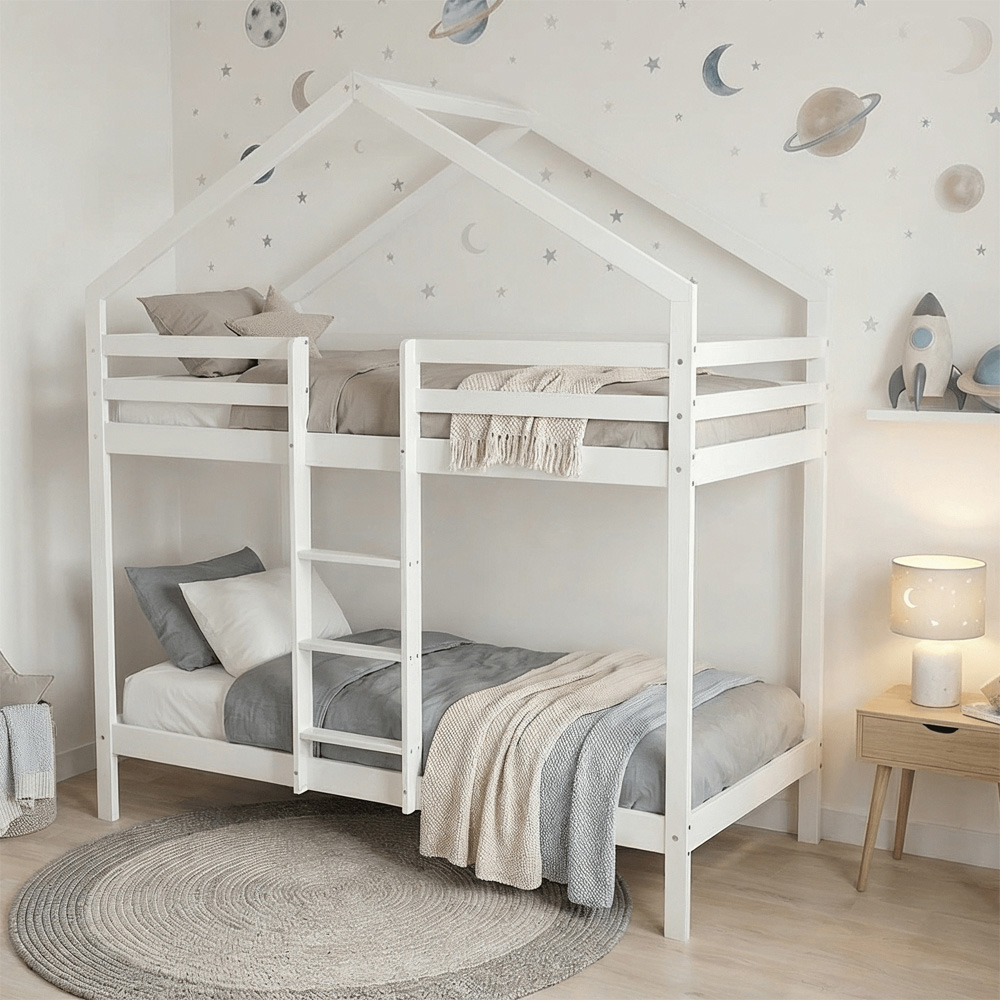 Noa and Nani Kirstine Single White House Cabin Design Bunk Bed Image 6