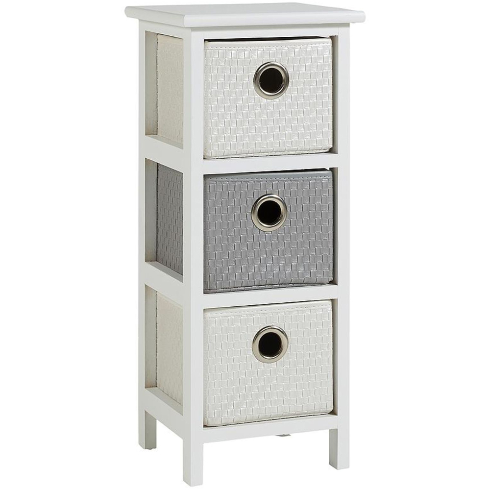 Home Source Sandringham 3 Basket Drawer White Wooden Storage Unit Image 2