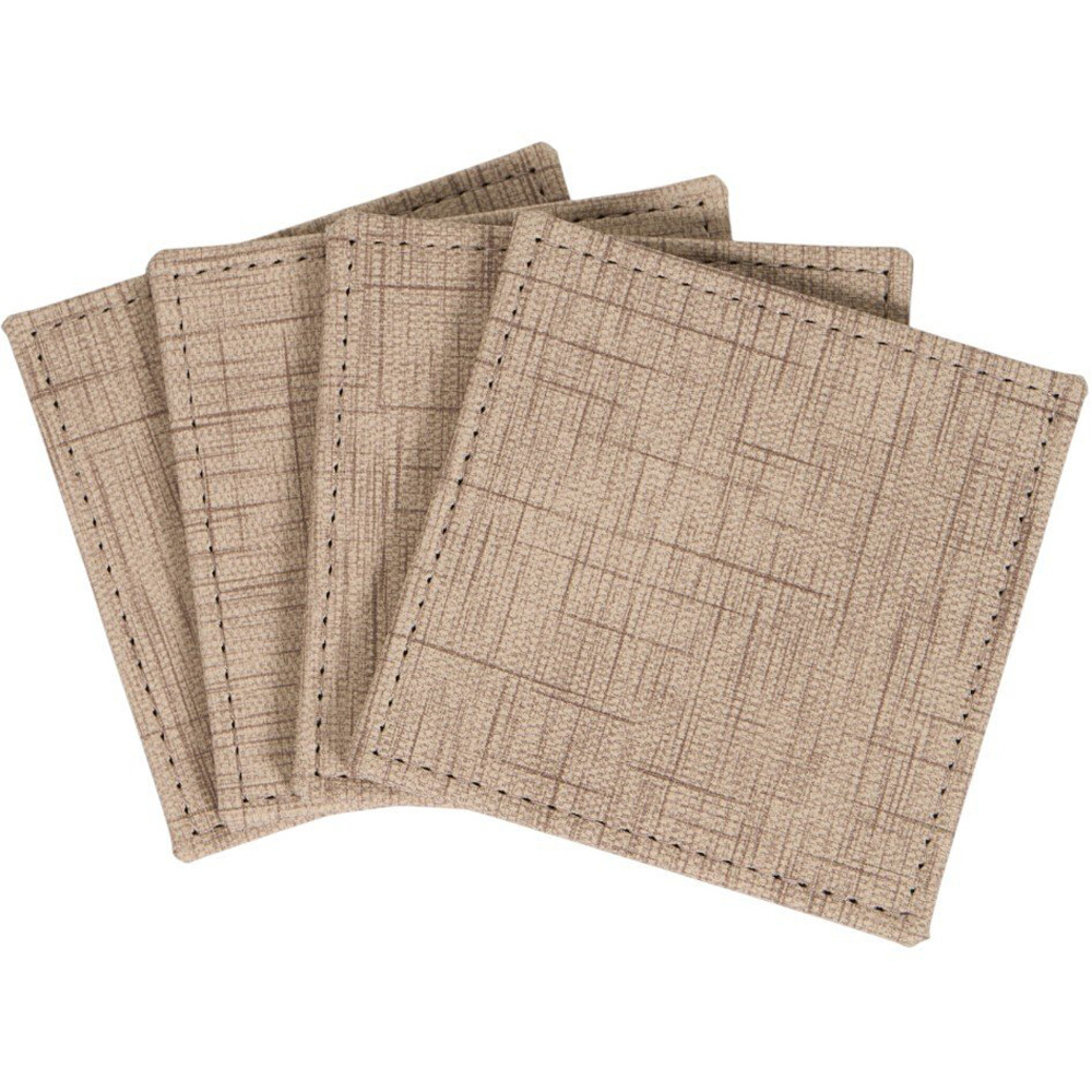 Set of 4 Square Faux Leather Coasters Light Brown Image 2