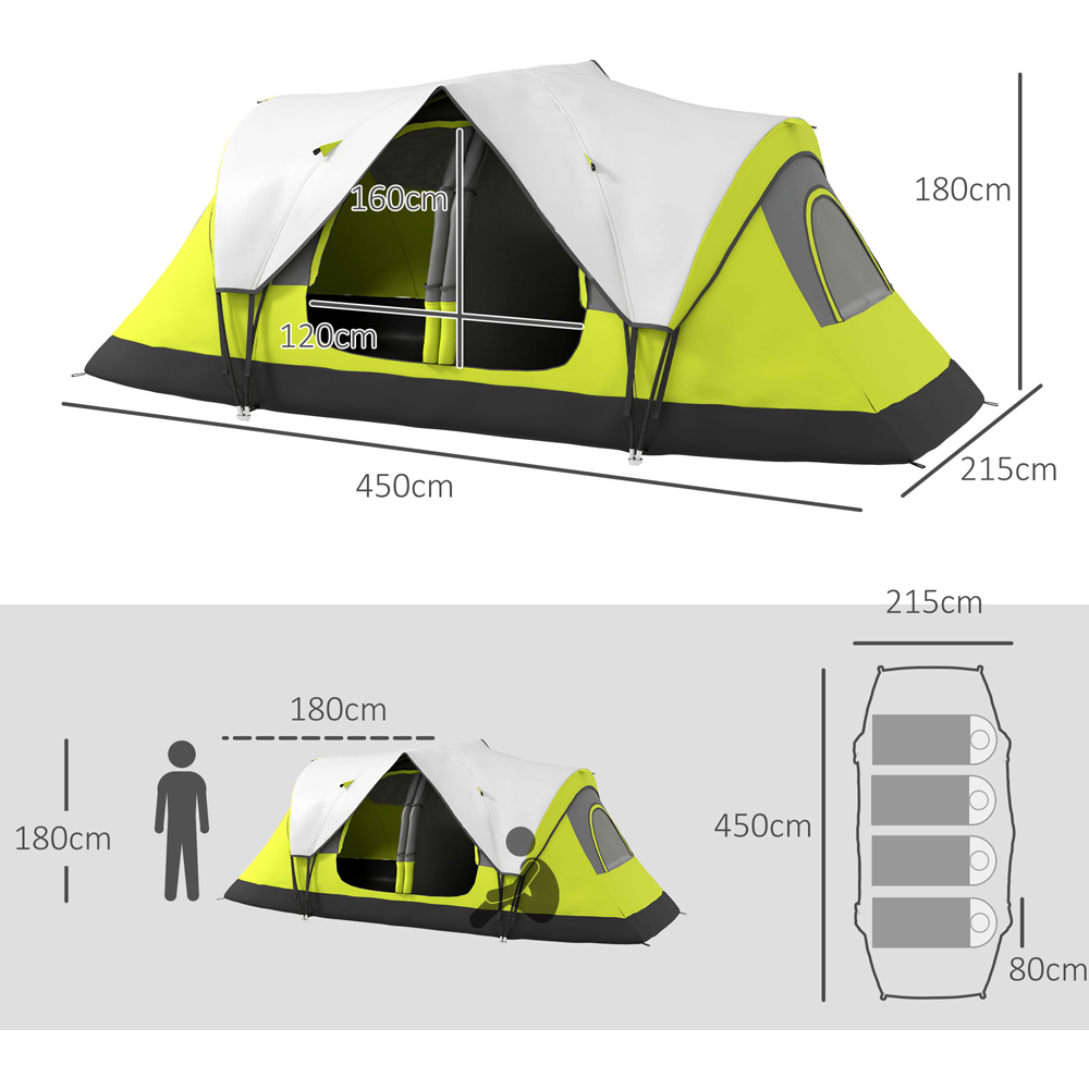 Outsunny 5-6 Person Camping Tent with 2 Bedroom and Waterproof Rainfly Yellow Image 9