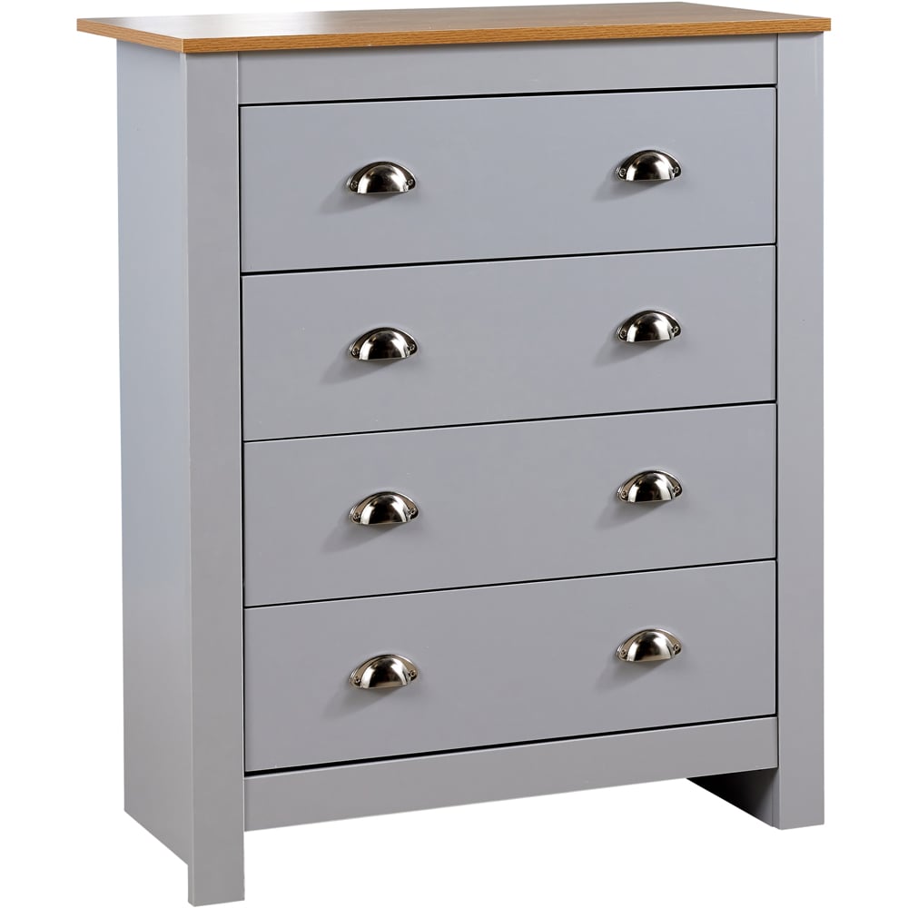 Home Source Camden 4 Drawer Grey Wood Chest of Drawers with Oak Top Image 2