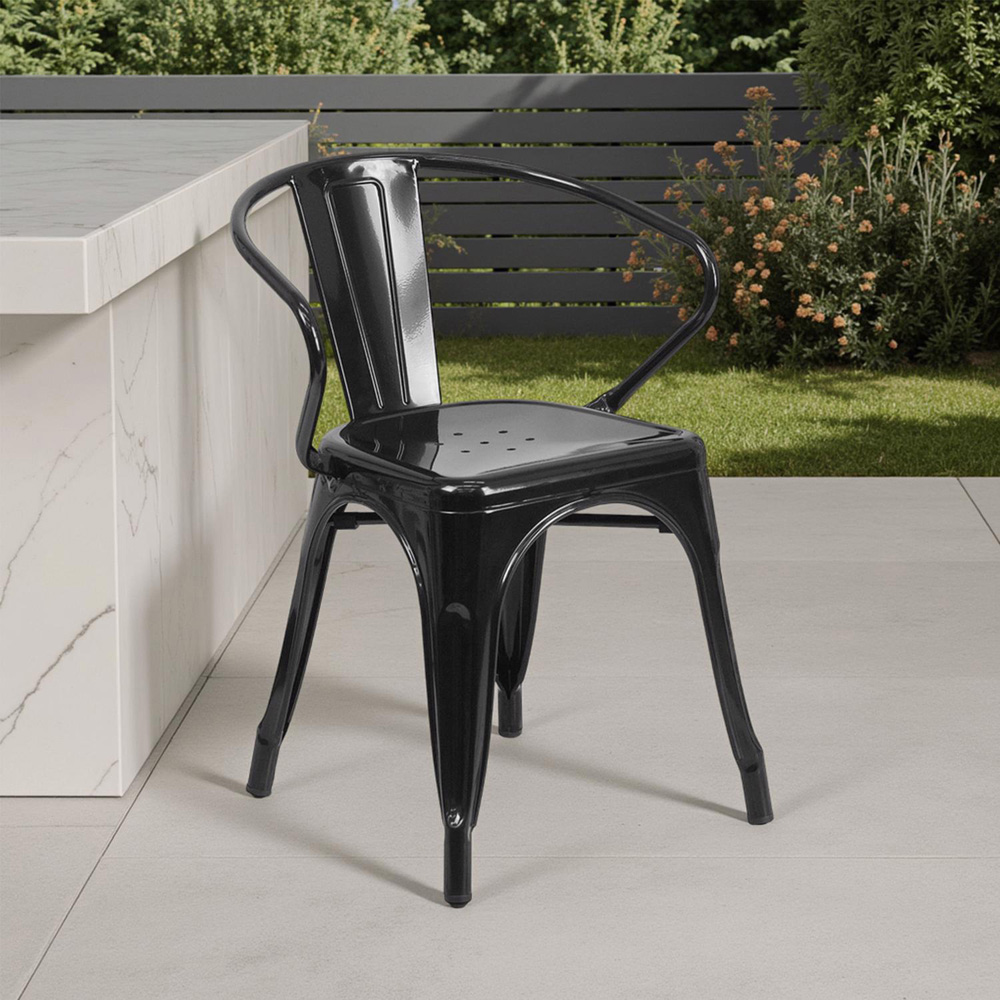 FWStyle Set of 4 Black Galvanised Steel Ready Assembled Chairs Image 5